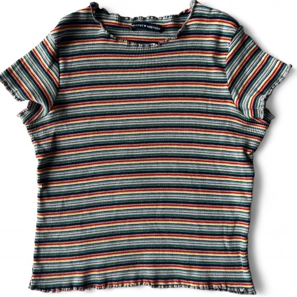 Brandy Melville Striped Ruffle Hem Baby Teeβ Cute Whimsy Small